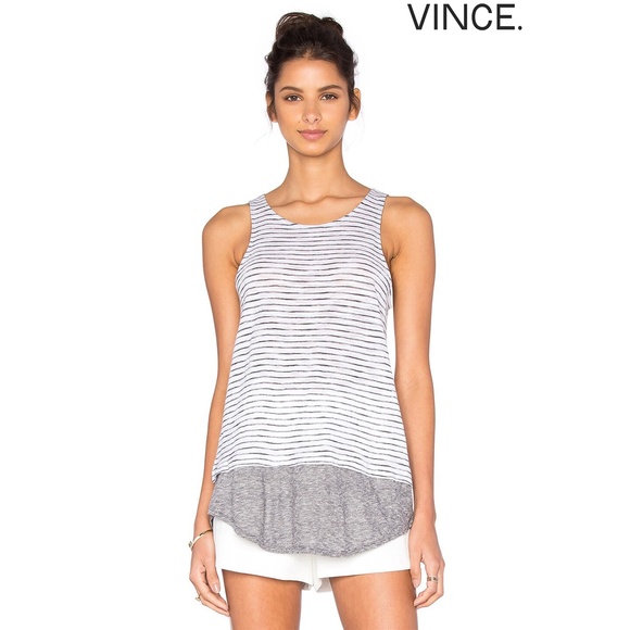 VINCE NWT SLUB COTTON JERSEY STRIPE OPTIC WHITE/BLACK MIXED MEDIA TANK. SIZE S - Picture 1 of 12
